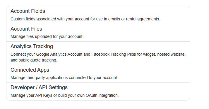 OwnerRez Advanced Tools page with Developer / API Settings highlighted