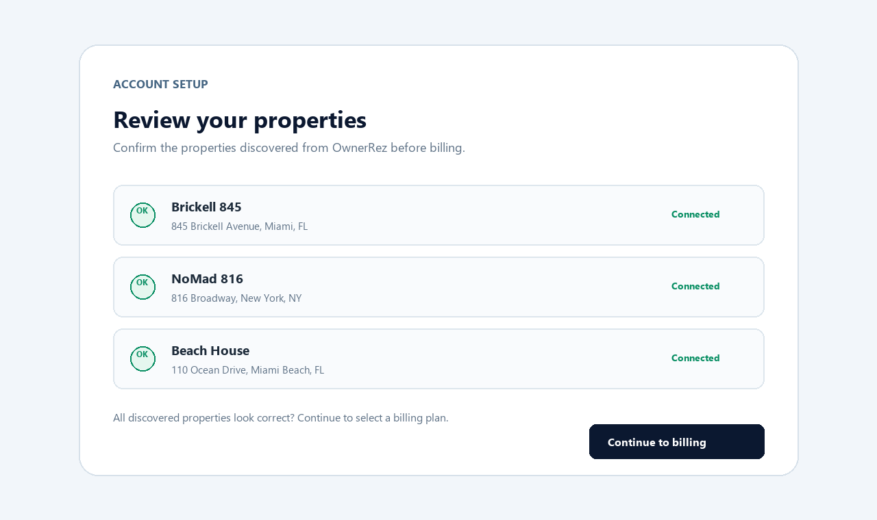 ActionLedger discovered properties review screen